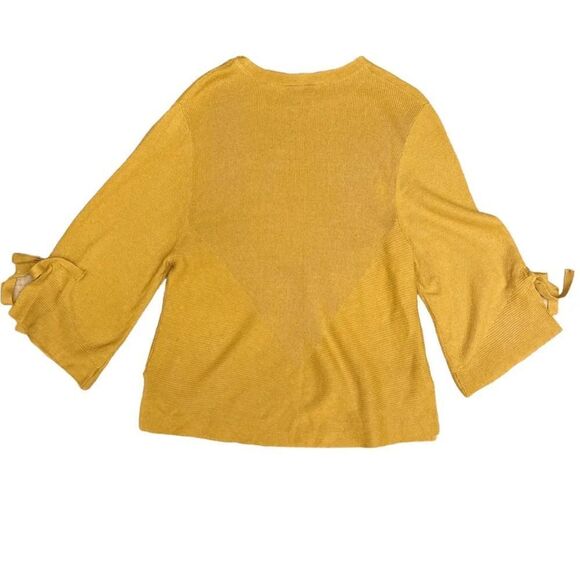 MICHELLE NICOLE CLICHE Sweater Womens Small Yellow Gold 3/4 Sleeves Tie Sleeves - Picture 3 of 11